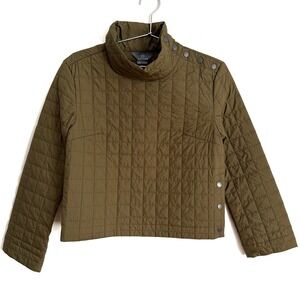 AETHER Quilted Button Up Jacket Olive Green Mock Neck XS Cropped